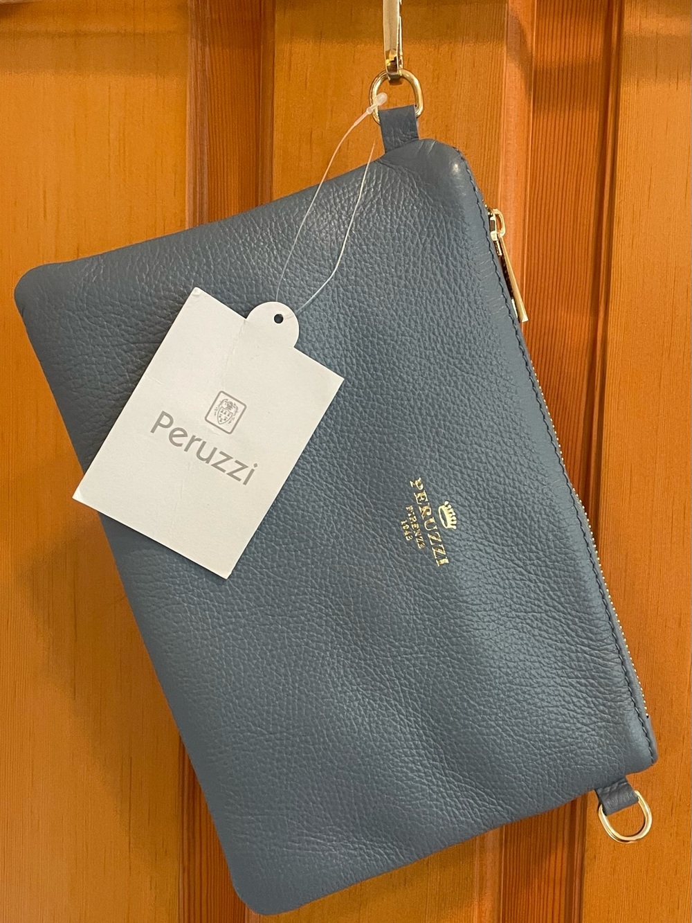 Peruzzi Slate Blue Leather Classic Wristlet NWT